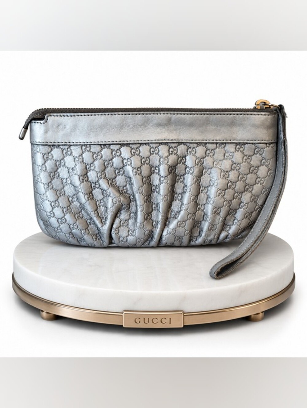 Gucci Guccissima Metallic Silver Leather Wrislet
